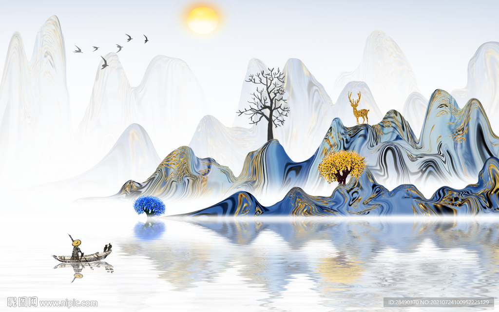 新中式意境山水背景图