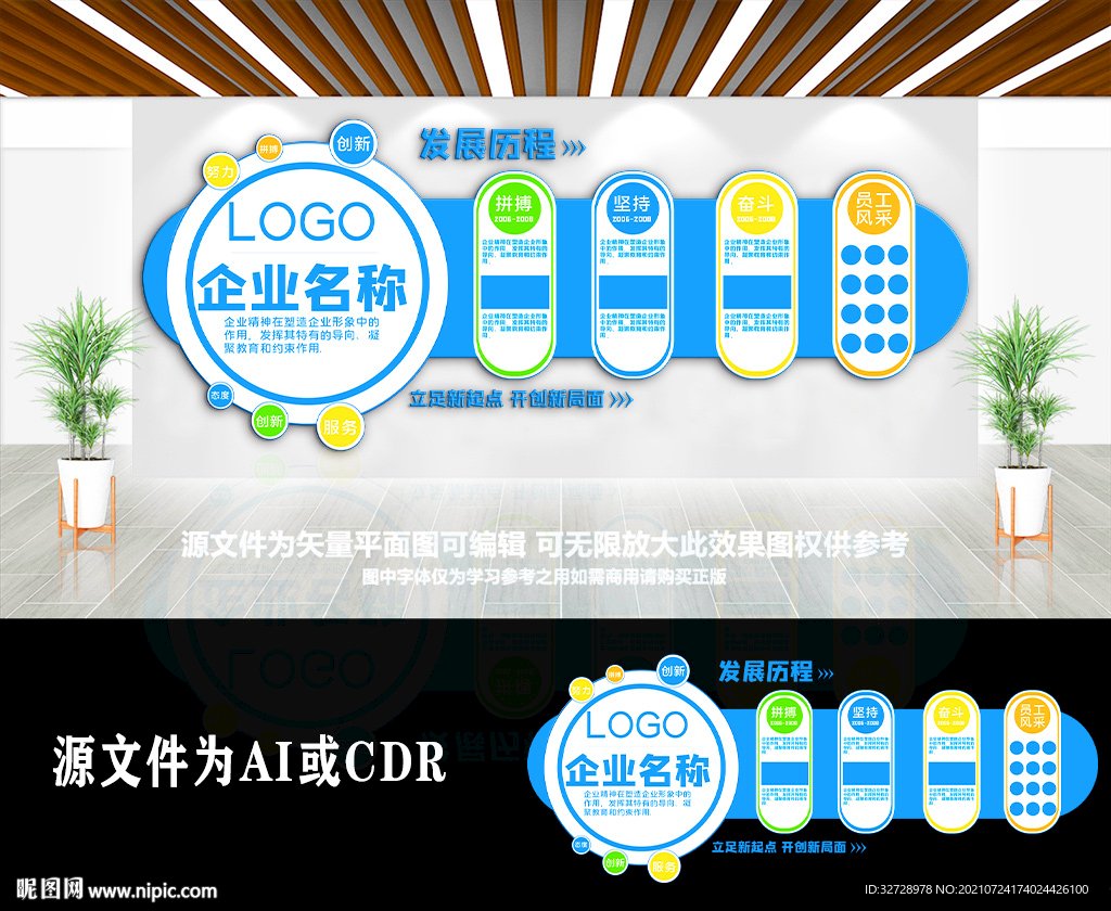 蓝色大气企业发展历程文化墙