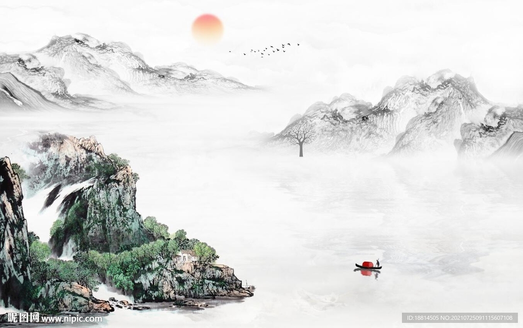 新中式山水背景墙