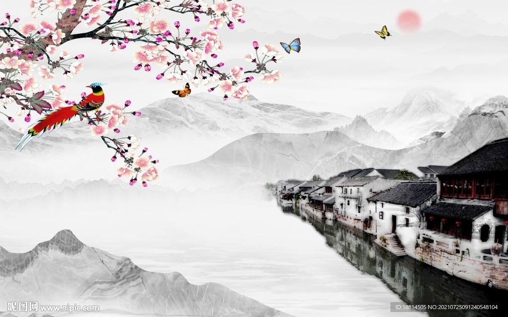 新中式山水背景墙