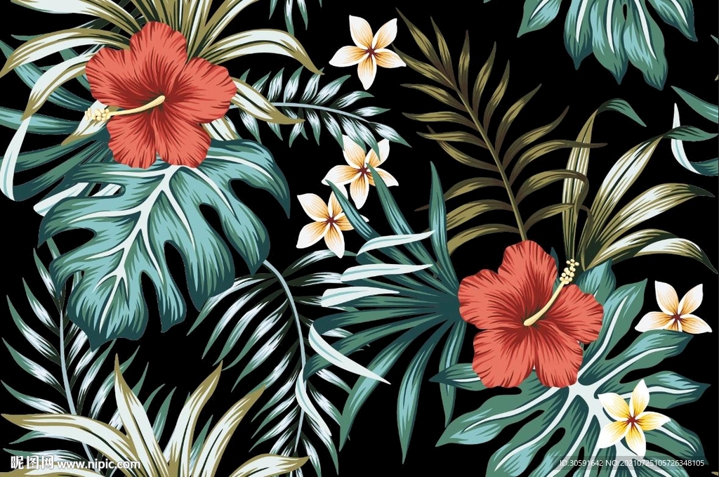 热带花  叶子  小碎花   