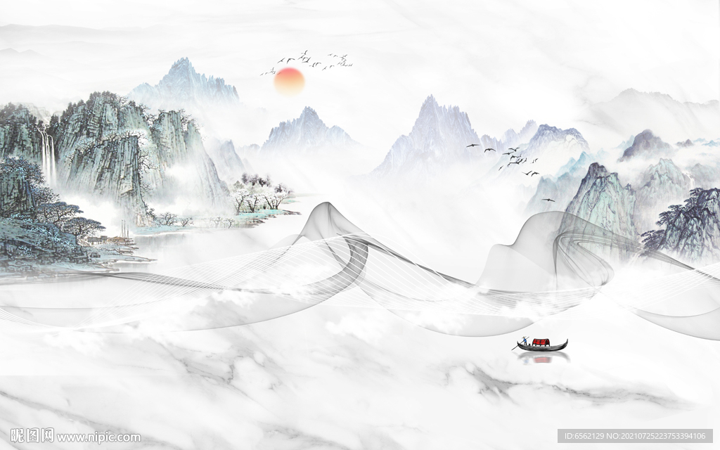 新中式山水背景墙