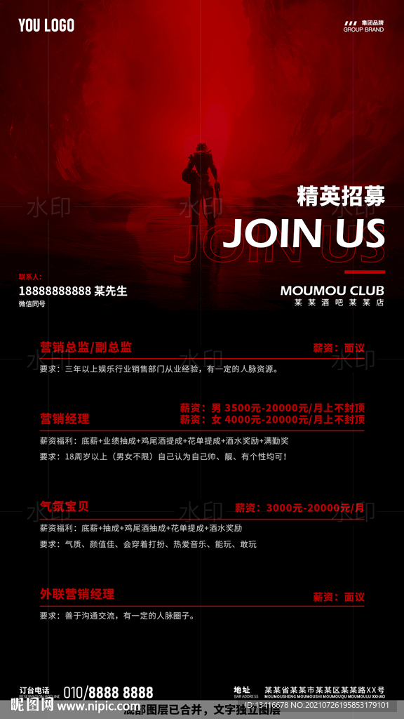 酒吧夜店招聘海报图片