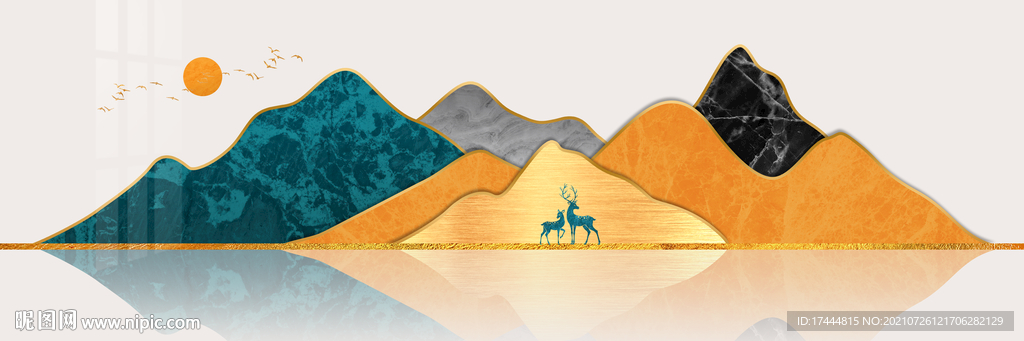 北欧轻奢新中式现代大理石山水画