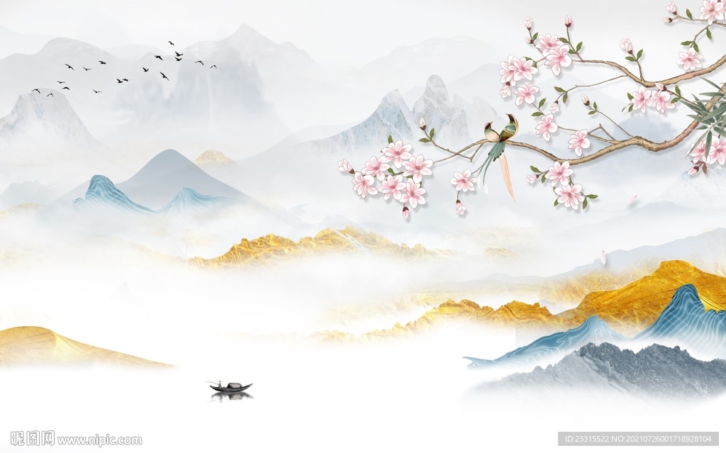 新中式山水背景墙