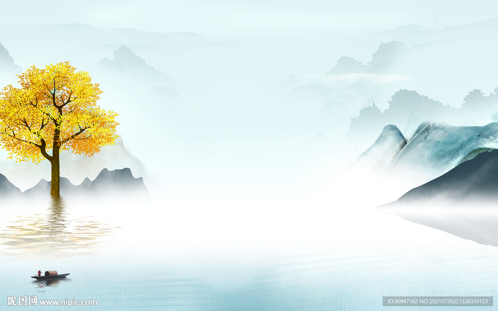 中国风简约山水画 TIF分层图