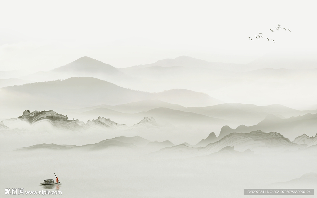 中国风山水中式画 TIF分层图