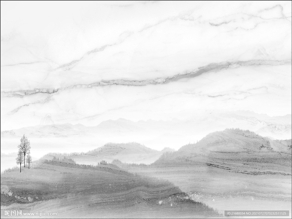 爵士白水墨山水