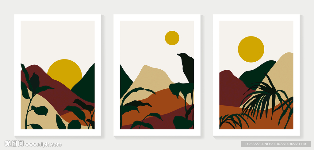 叶子山脉插画装饰画