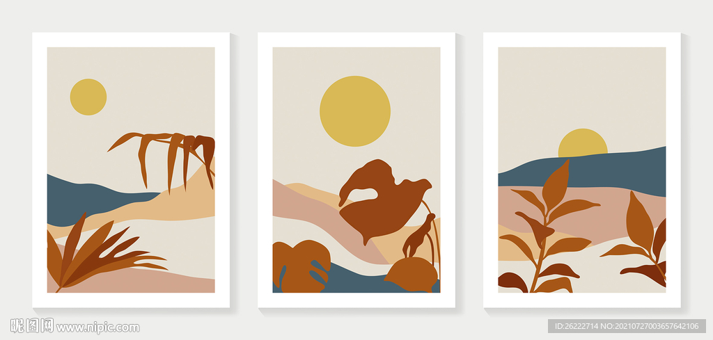 叶子山脉插画装饰画