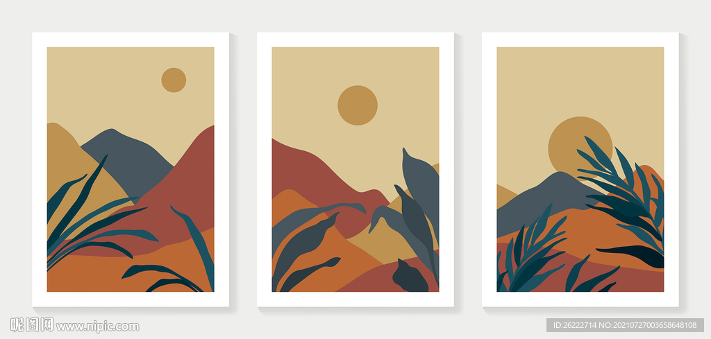 叶子山脉插画装饰画