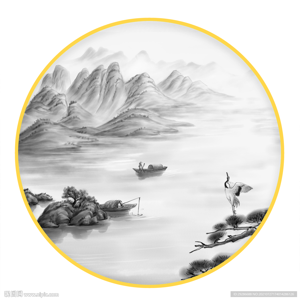 圆形画 山水画
