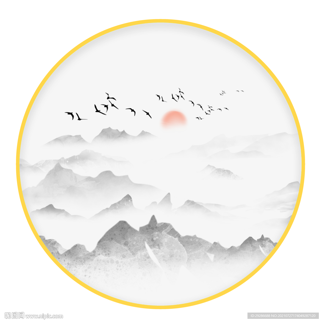 圆形装饰画 山水画