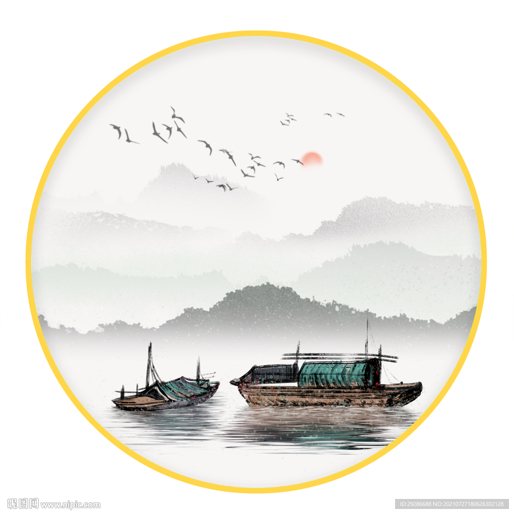 圆形画 山水画