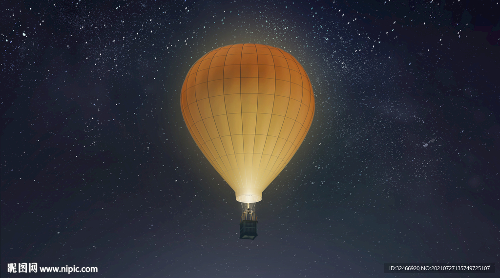 夜晚金色热气球