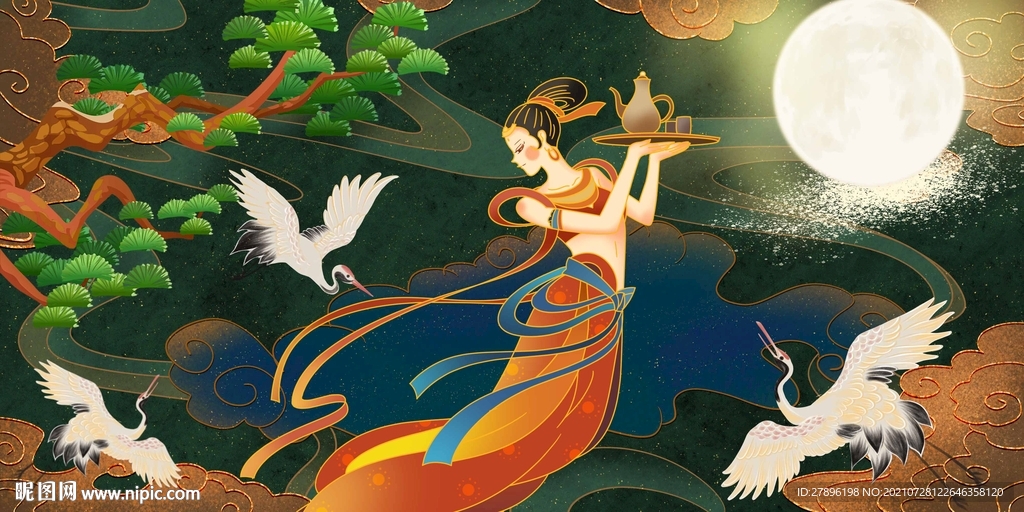 国潮飞天仙女壁画