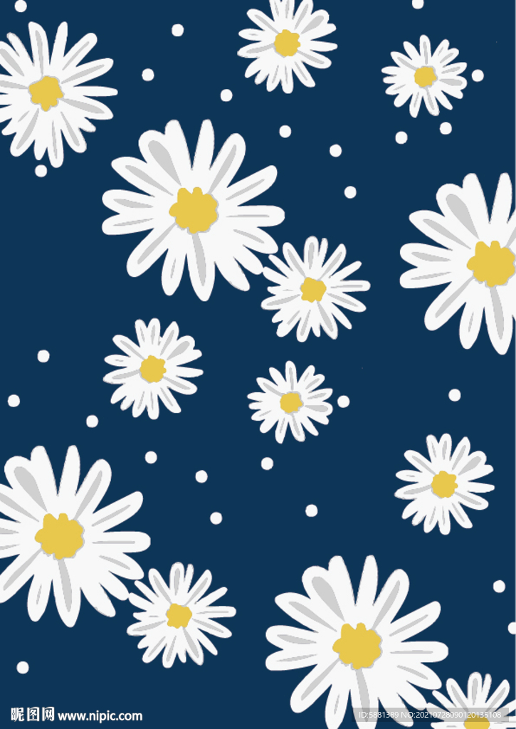 蓝白色小雏菊花纹图案背景底纹