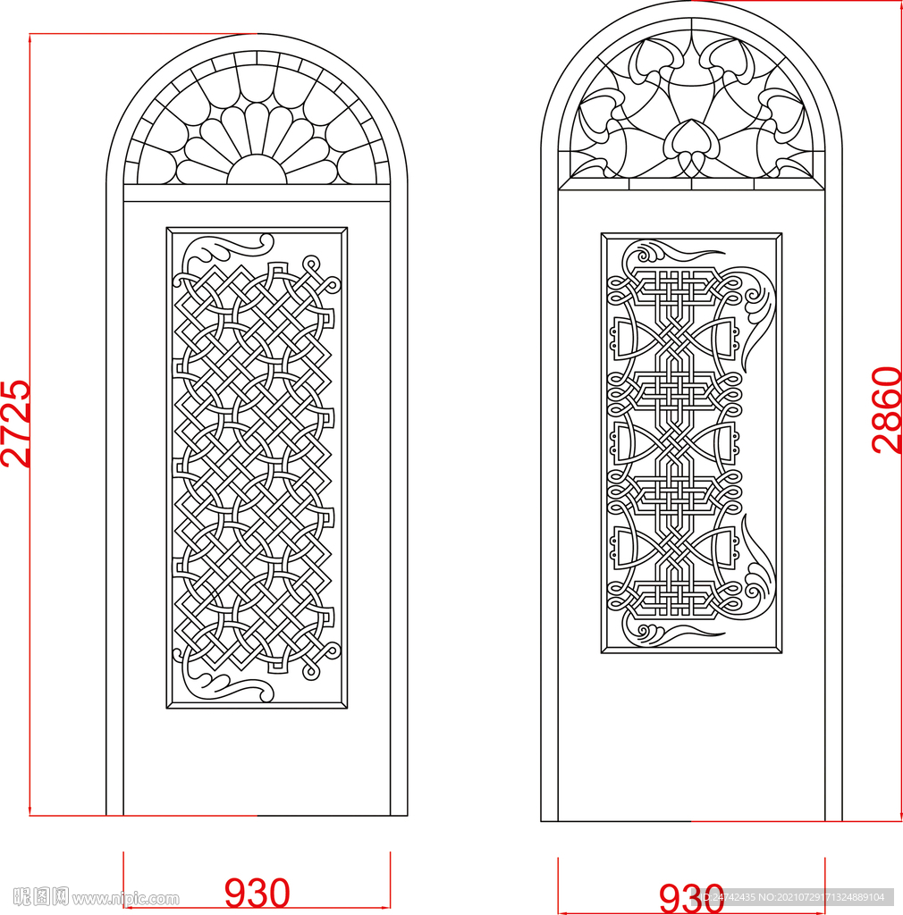 欧式拱形门窗彩雕描边路径
