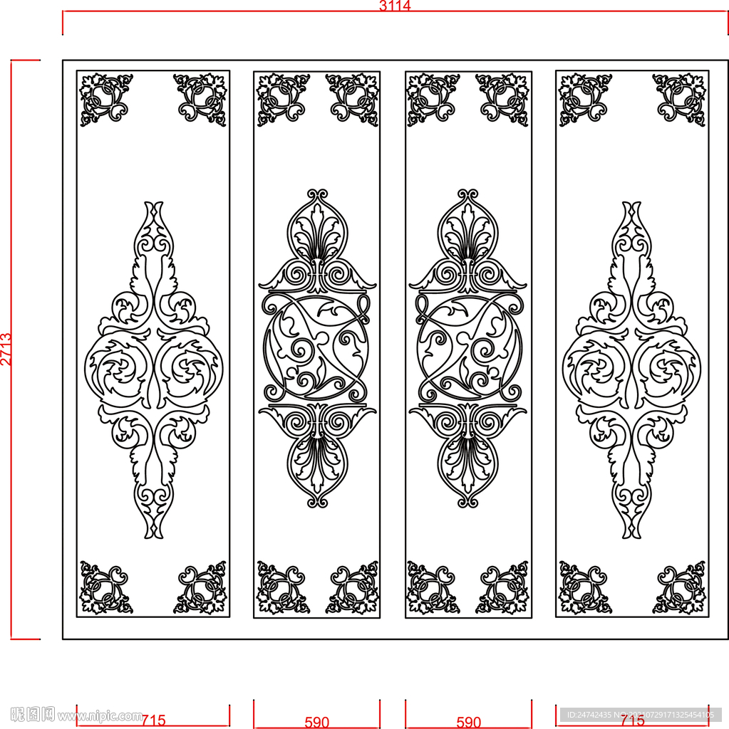 欧式花纹背景彩雕描边路径