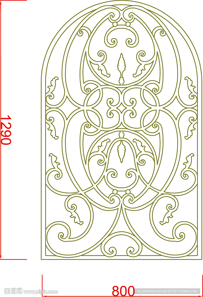 欧式拱门彩雕花纹描边路径