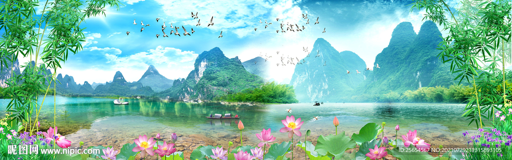 流水人间仙境全屋壁画