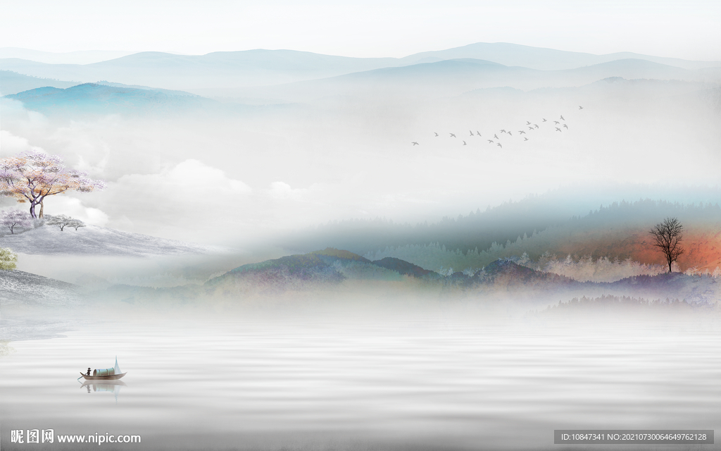 意境客厅山水背景 TIF分层