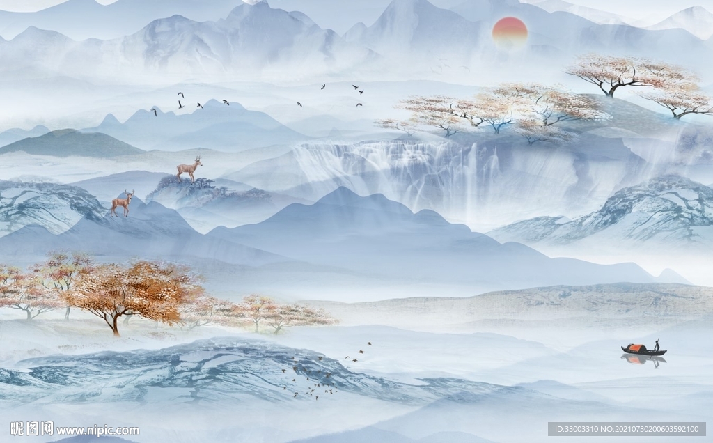 新中式山水背景墙