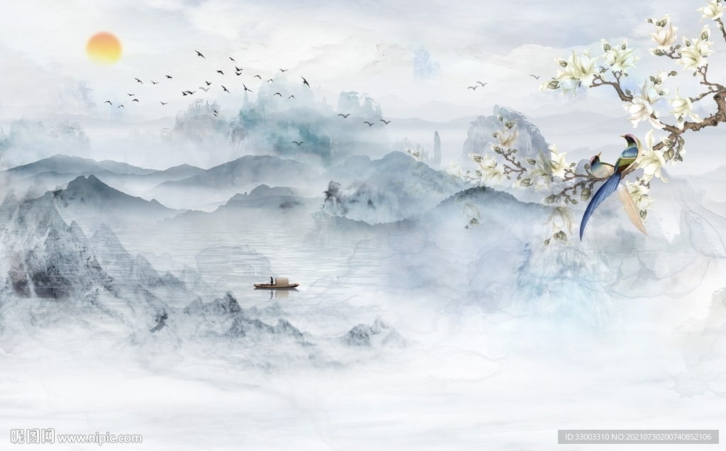 新中式山水背景墙