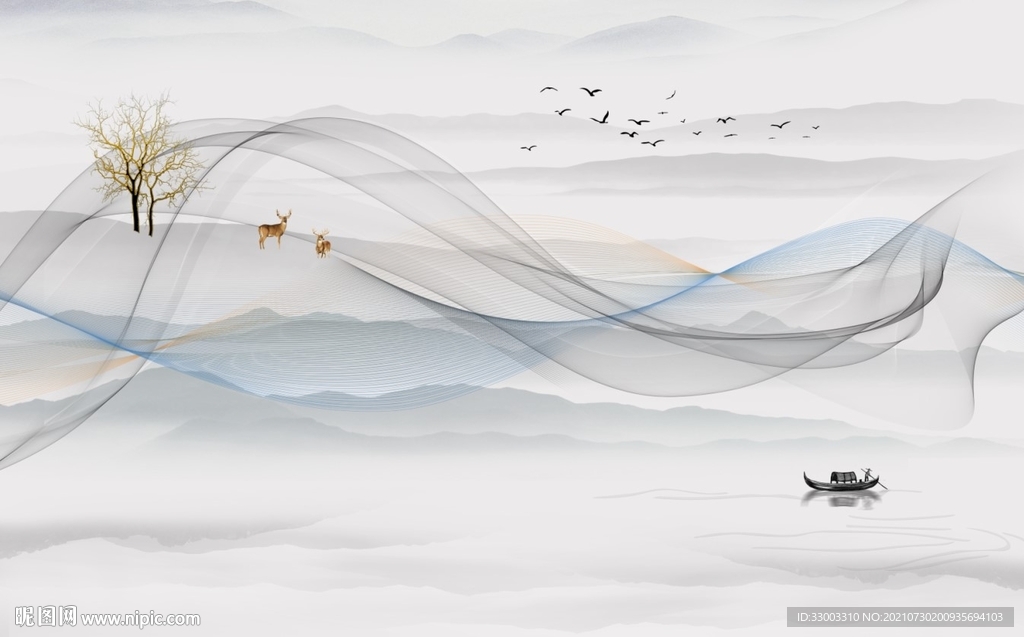 新中式山水背景墙