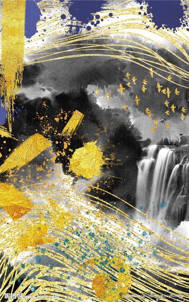 抽象流水生财洒金装饰画