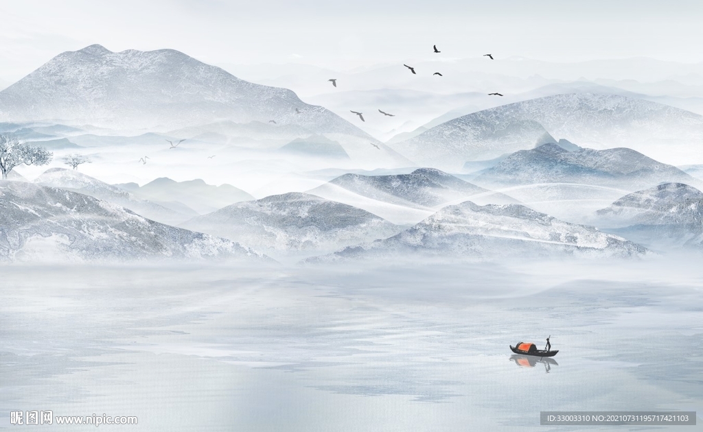 新中式山水背景墙