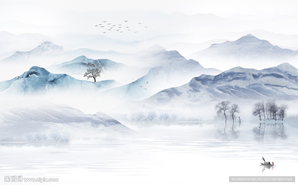 新中式山水背景墙