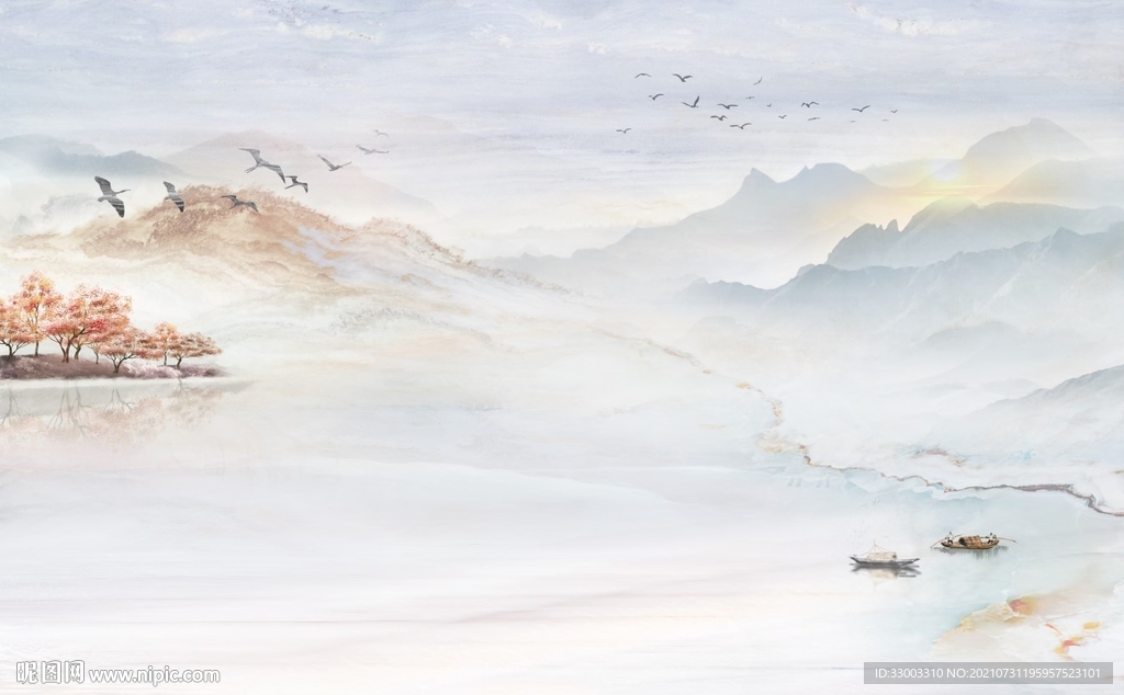 新中式山水背景墙