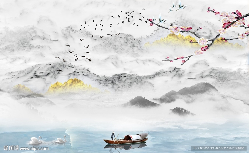 新中式山水背景墙