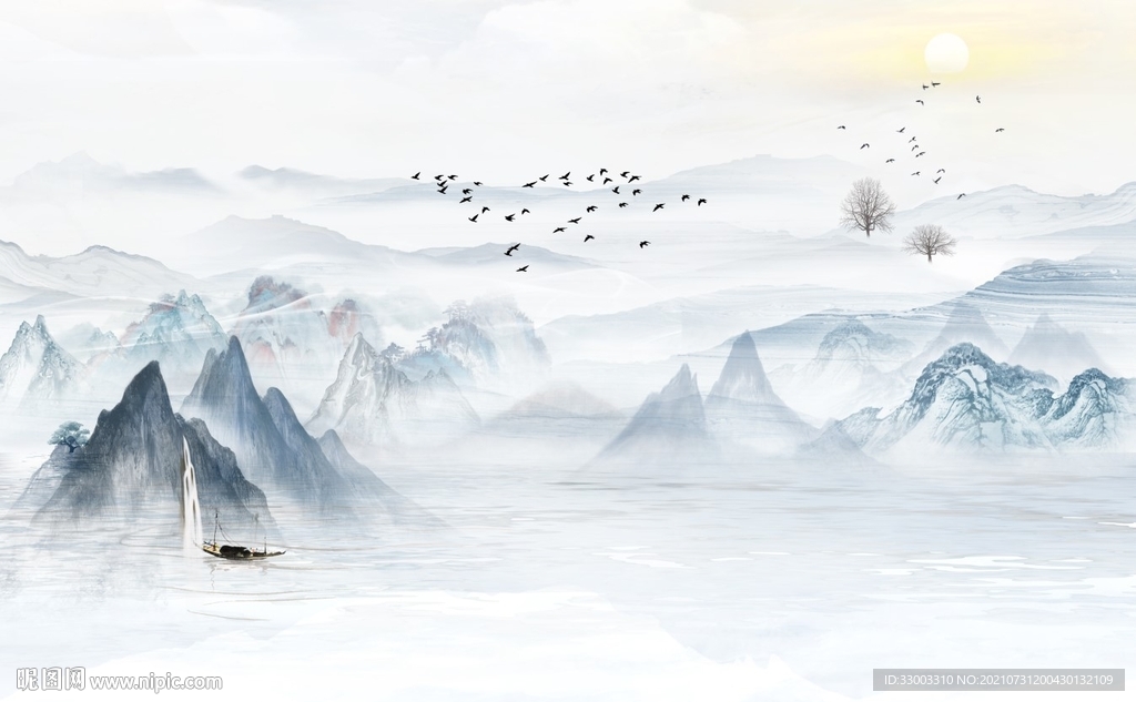 新中式山水背景墙