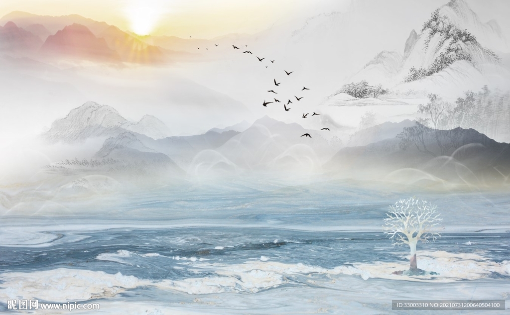 新中式山水背景墙