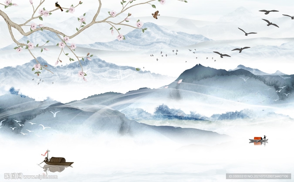 新中式山水背景墙