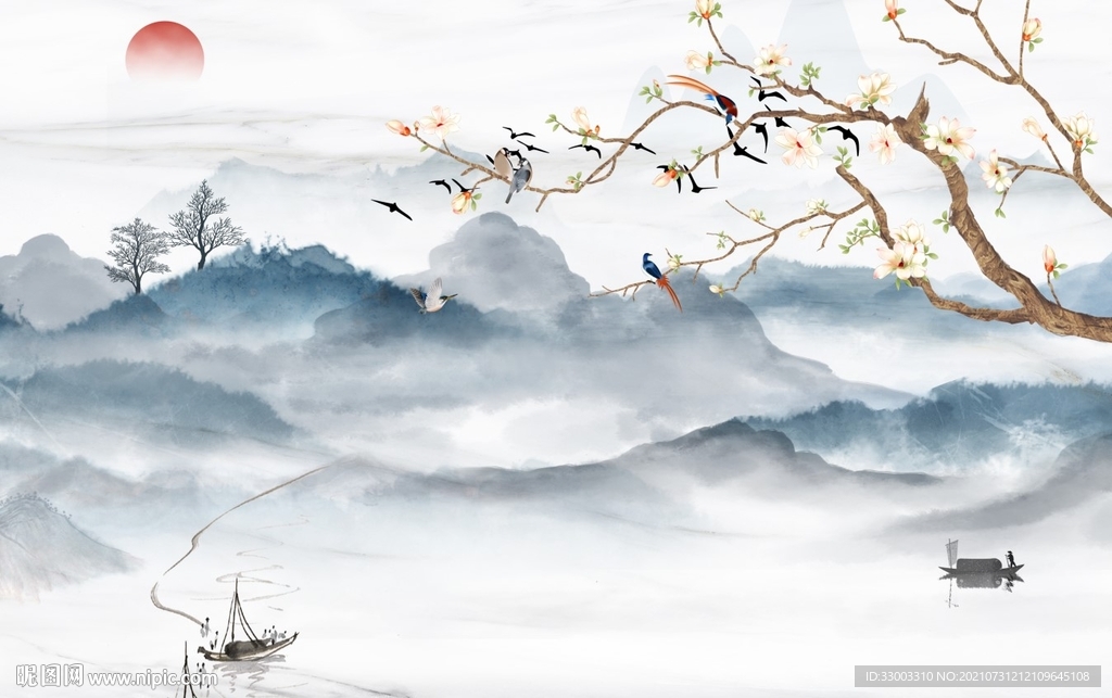 新中式山水背景墙