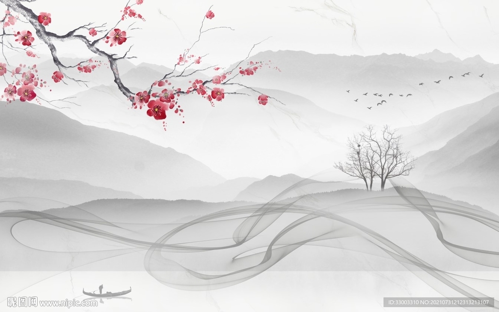 新中式山水背景墙