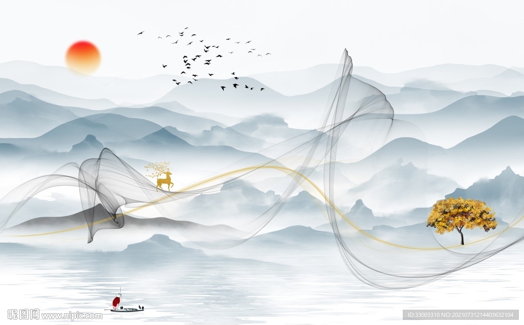 新中式山水背景墙