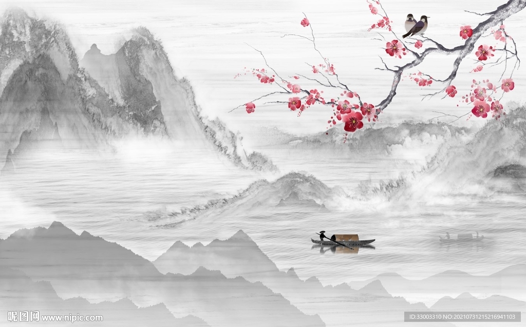 新中式山水背景墙