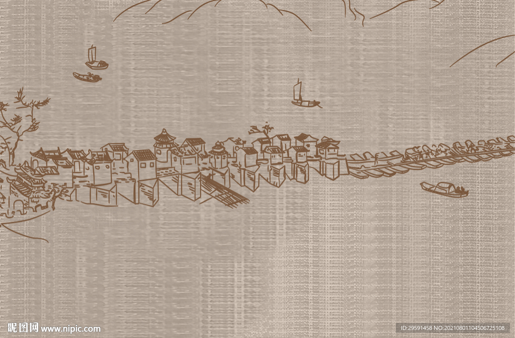 线条水墨江南背景墙