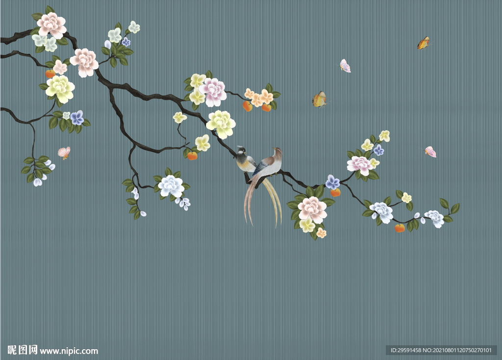 手绘花鸟图背景墙