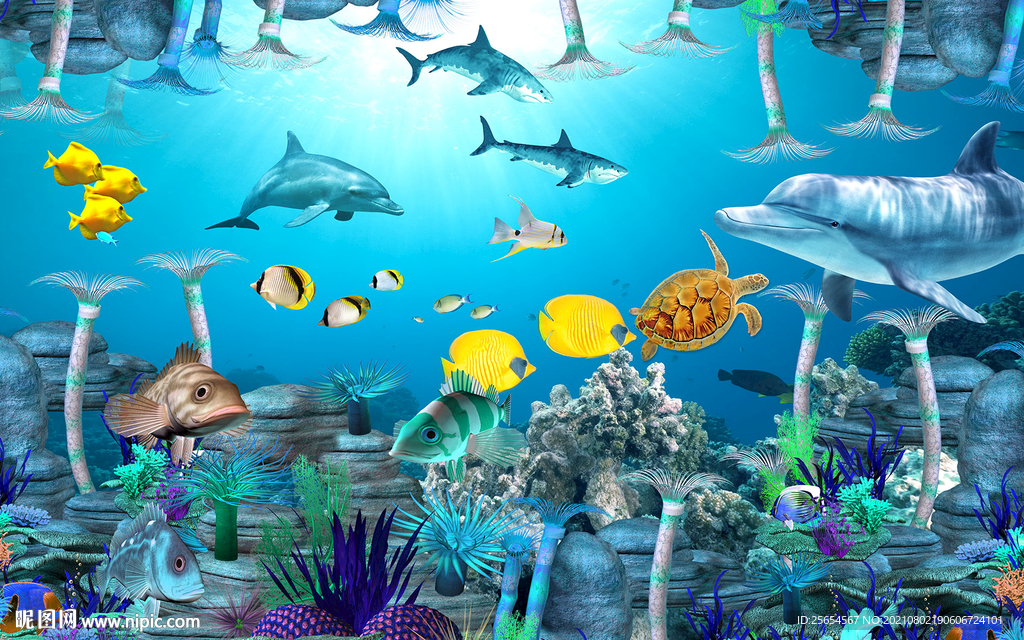 海底世界3D背景墙