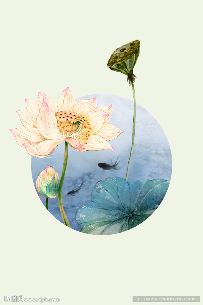 新中式荷花装饰画