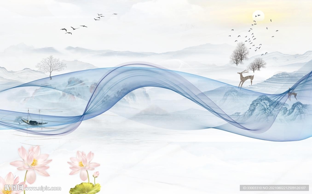 飘带山水背景墙