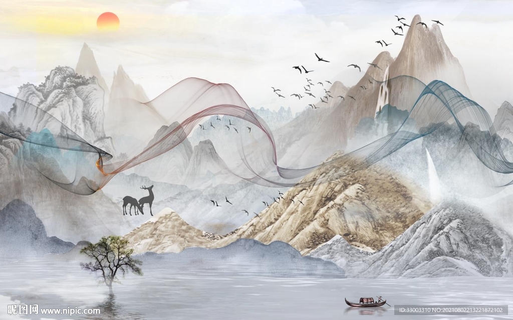 新中式山水背景墙