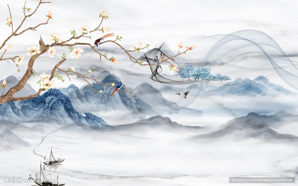 新中式山水背景墙