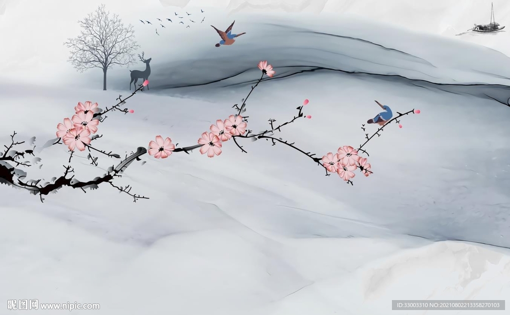 新中式山水背景墙