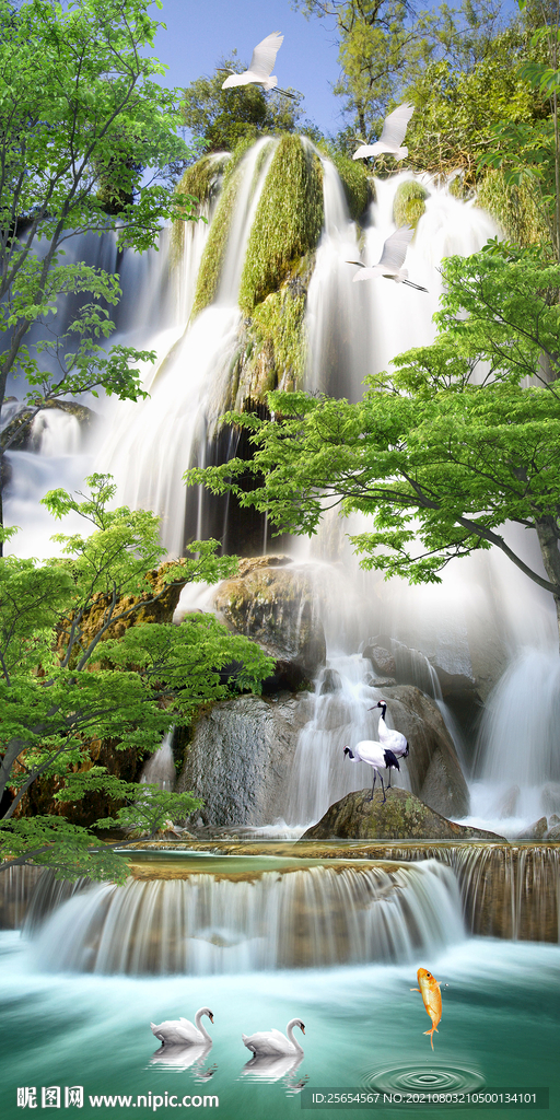 瀑布山水风水玄关